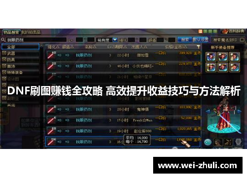 DNF刷图赚钱全攻略 高效提升收益技巧与方法解析